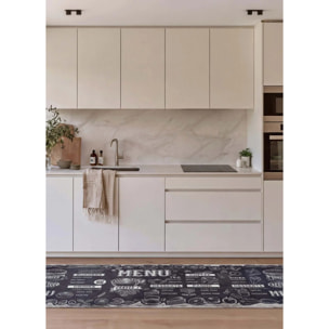 RICCI Alfombra vinílica de cocina diseño de menús en negro, varias medidas disponibles.