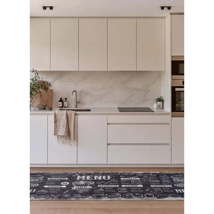 RICCI Alfombra vinílica de cocina diseño de menús en negro, varias medidas disponibles.