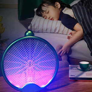 Racchetta elettrica W1 a doppio uso, uccide zanzare, mosche e falene. Batteria al litio. Luce ultravioletta 360°.