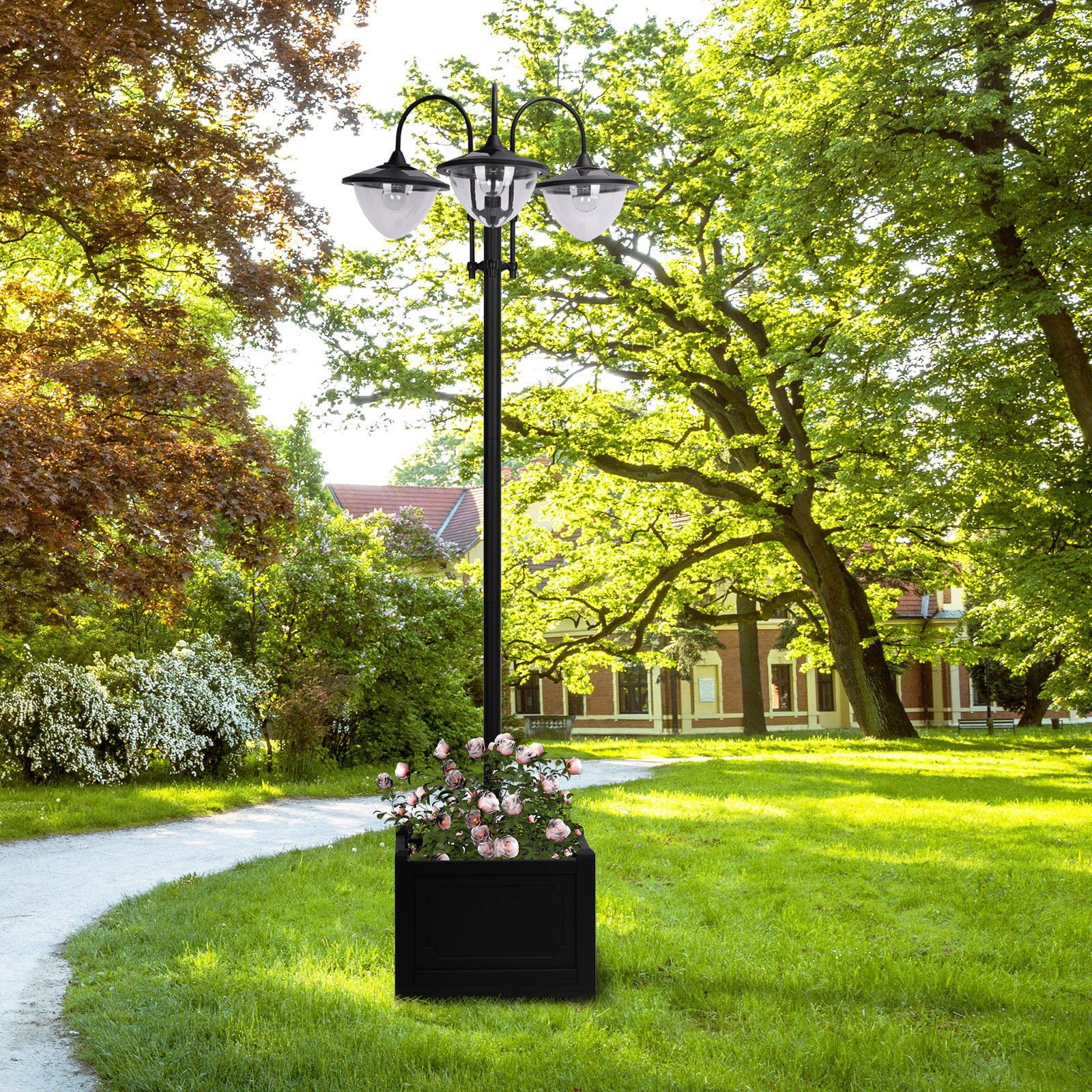 Farol Solar de Jardín 189 cm con 18 Luces LED Blanca Fría 6000K IP44 Base Maceta