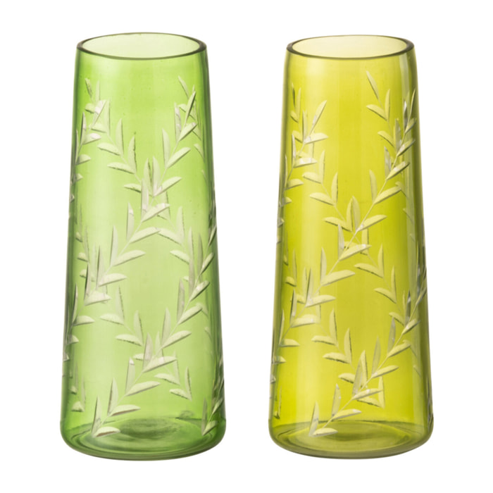 J-Line vase Feuille - verre - vert - small - 2 pièces - 15 cm de hauteur