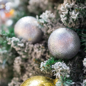 Paquete de 100 bolas color plata de navidad en diferentes acabados y tamaños