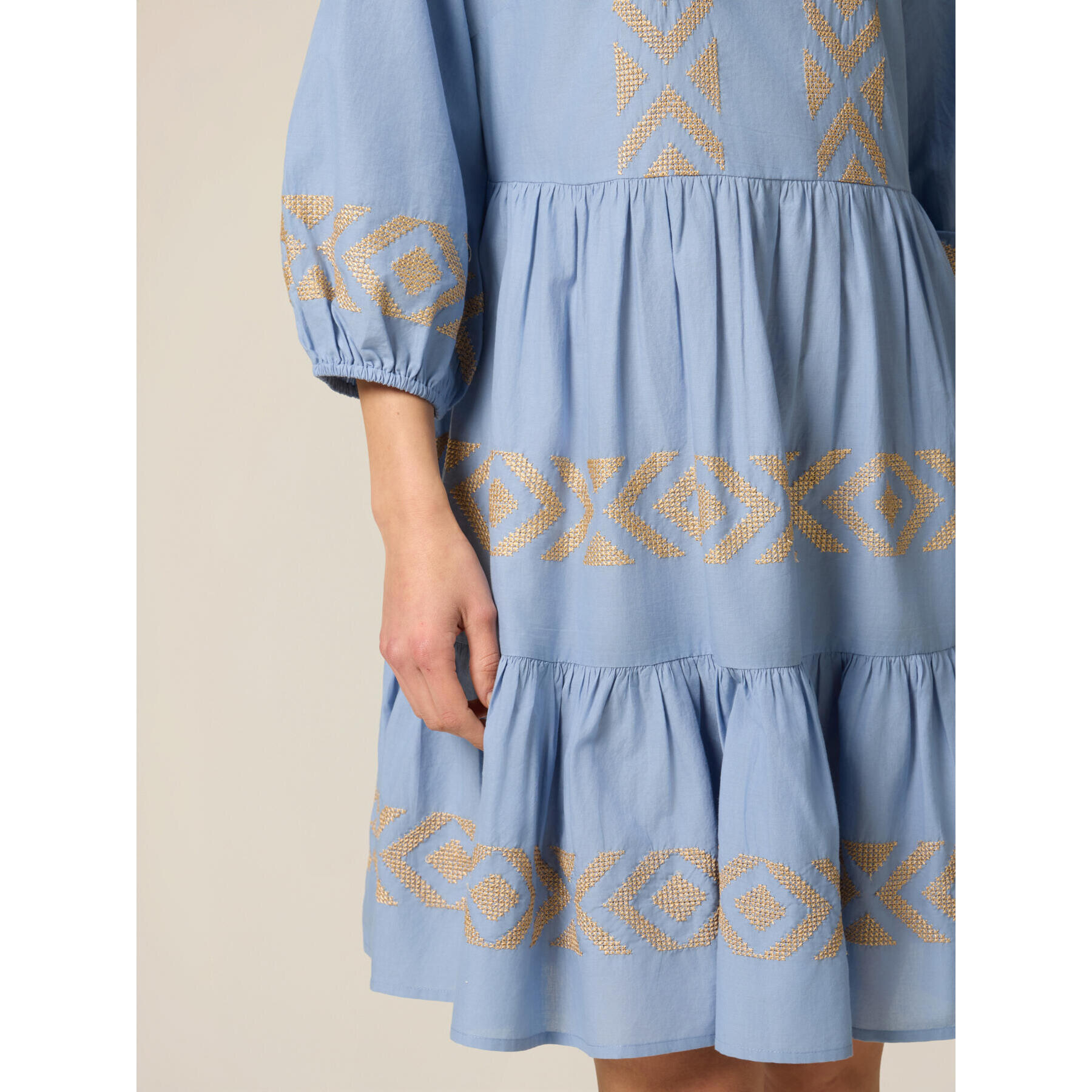 Oltre - Vestito flare in cotone con ricami - Azzurro