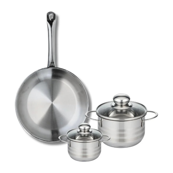 Ensemble de 1 Poêle de cuisson 28 cm et 2 faitouts 12 et 16 cm Elo Profi Brillant
