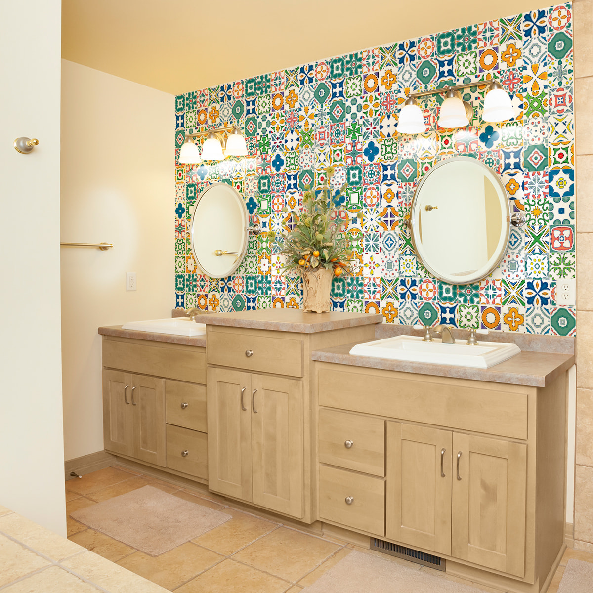 Stickers muraux - Sticker Mural Carrelage adhésif Cuisine Salle de Bain - 60 STICKERS CARREAUX DE CIMENT AZULEJOS LOTINA