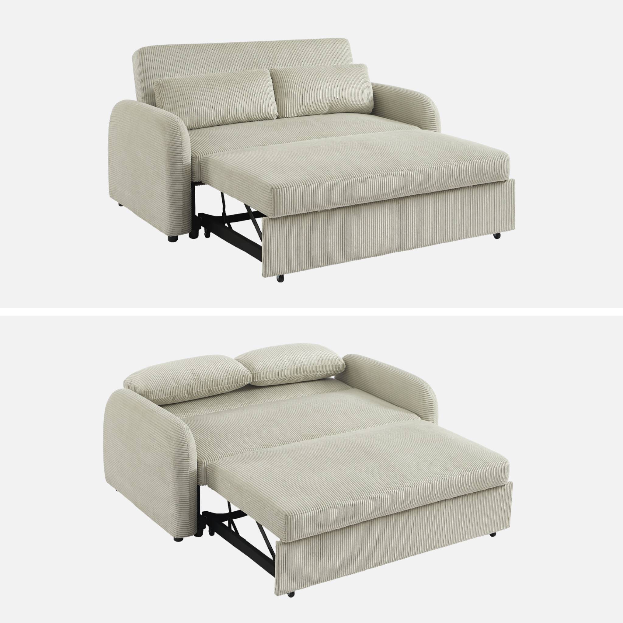 Canapé convertible arrondi 2 places velours côtelé gris clair L 168 x P 90 x H 88cm - Lino