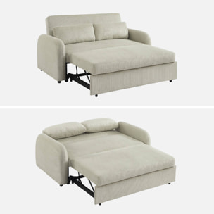 Canapé convertible arrondi 2 places velours côtelé gris clair L 168 x P 90 x H 88cm - Lino