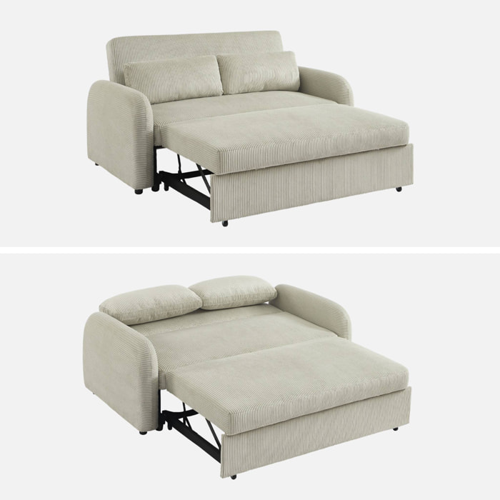 Canapé convertible arrondi 2 places velours côtelé gris clair L 168 x P 90 x H 88cm - Lino