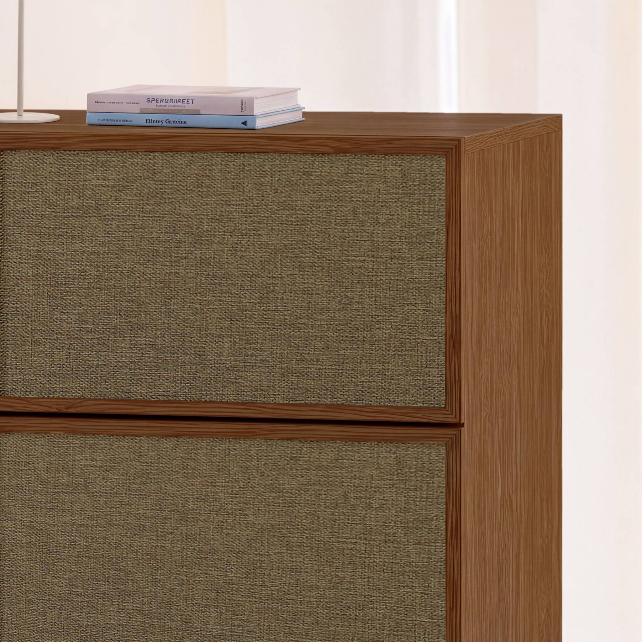 Chiffonnier décor bois et tissu 4 tiroirs KUBA