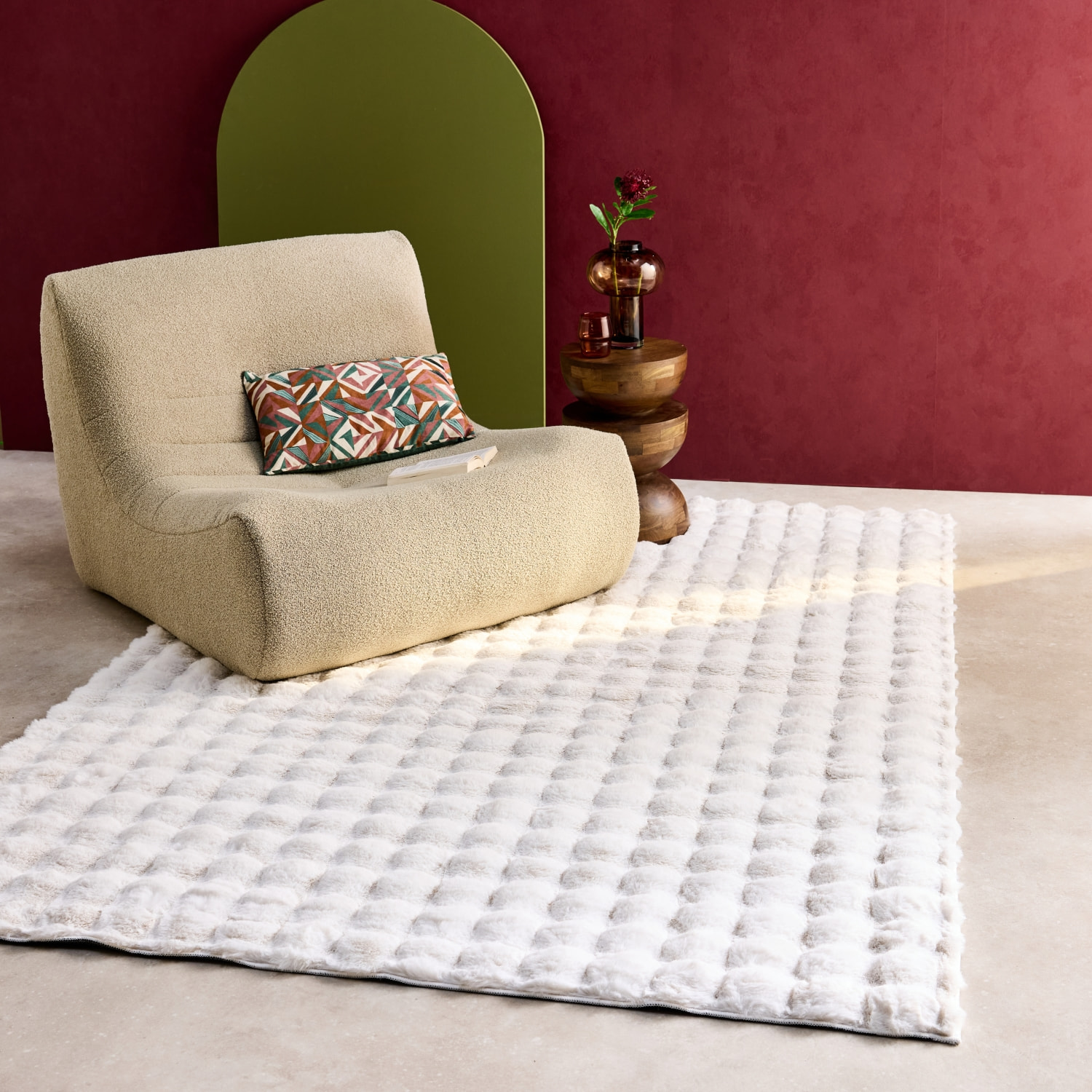 Tapis d'intérieur bubble blanc effet fausse fourrure BUMPY