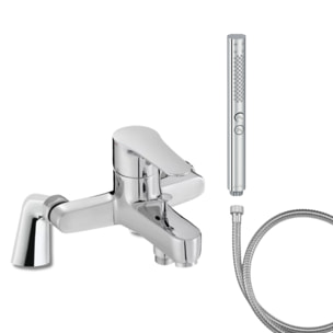 Mitigeur baignoire July + pommeau de douche Shift+ rond + flexible de douche métal + colonnettes