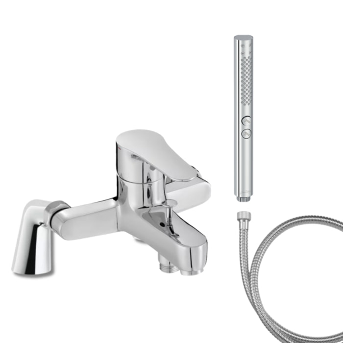Mitigeur baignoire July + pommeau de douche Shift+ rond + flexible de douche métal + colonnettes