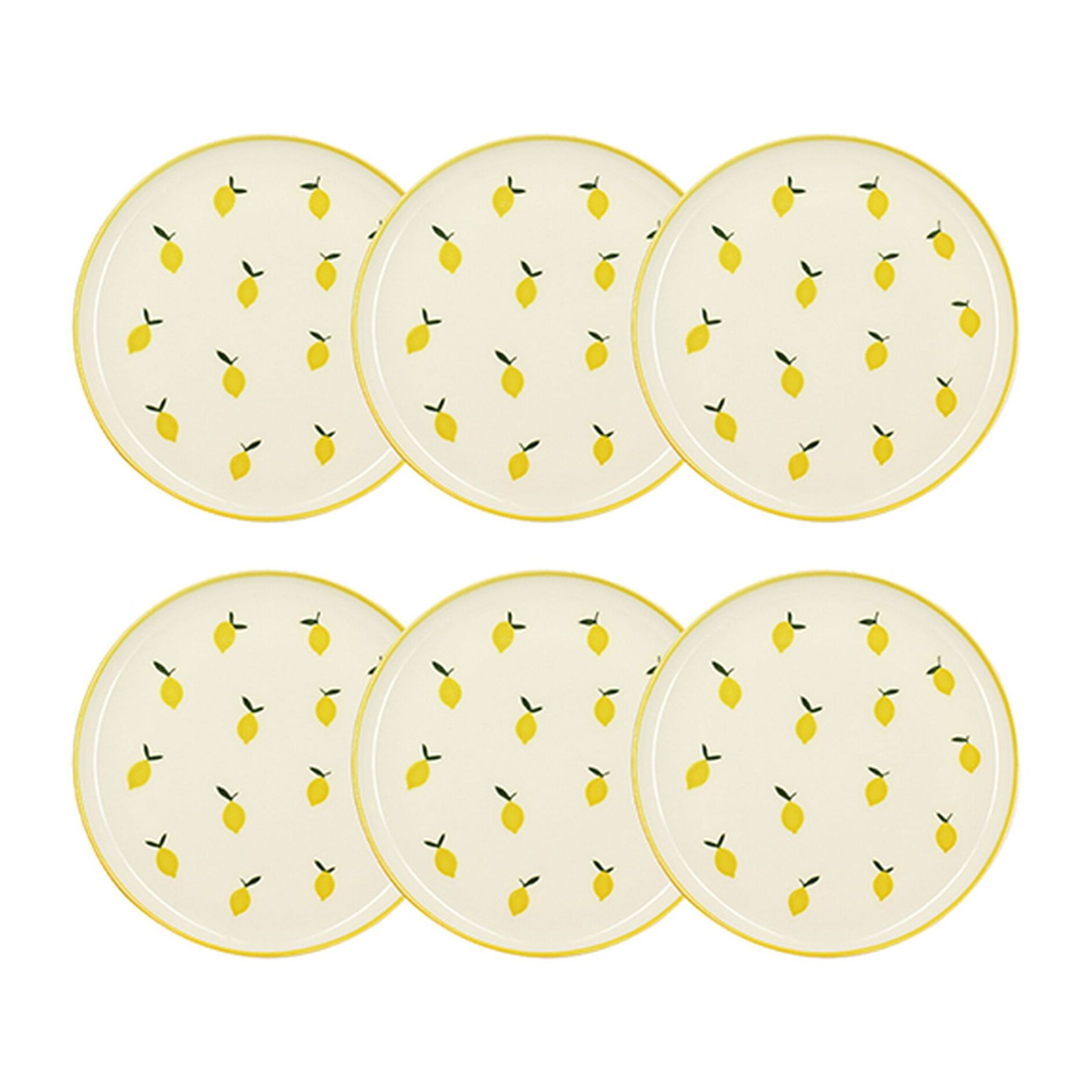 Lot de 6 assiettes plates 26cm en grès jaune et blanc à motif citron CITRON