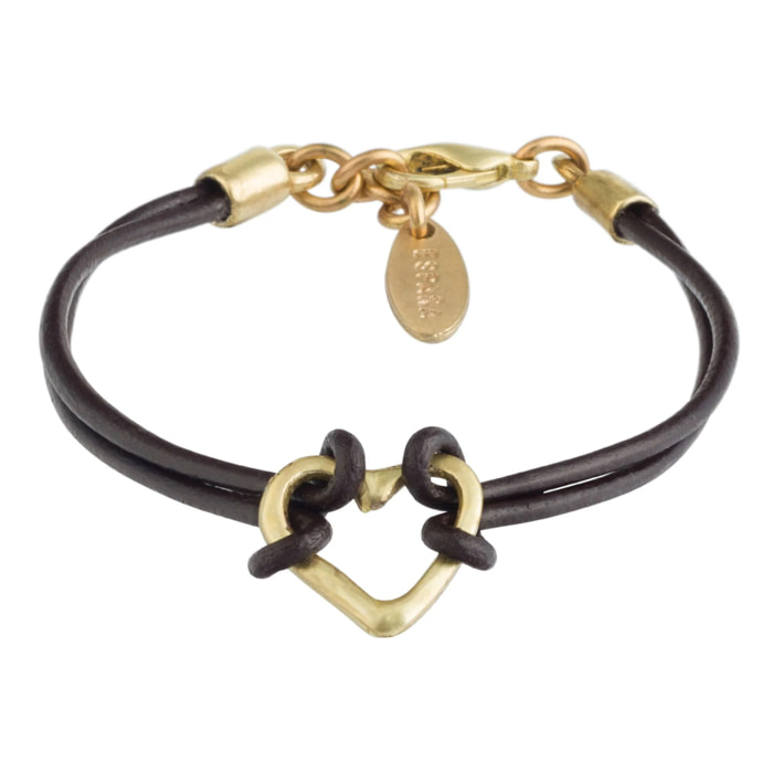 Pulsera Cuero marrón dorado corazón "Myheart"