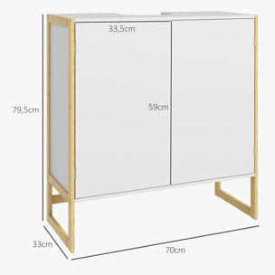 Meuble sous-vasque - 2 portes, étagère - châssis piètement bambou MDF blanc