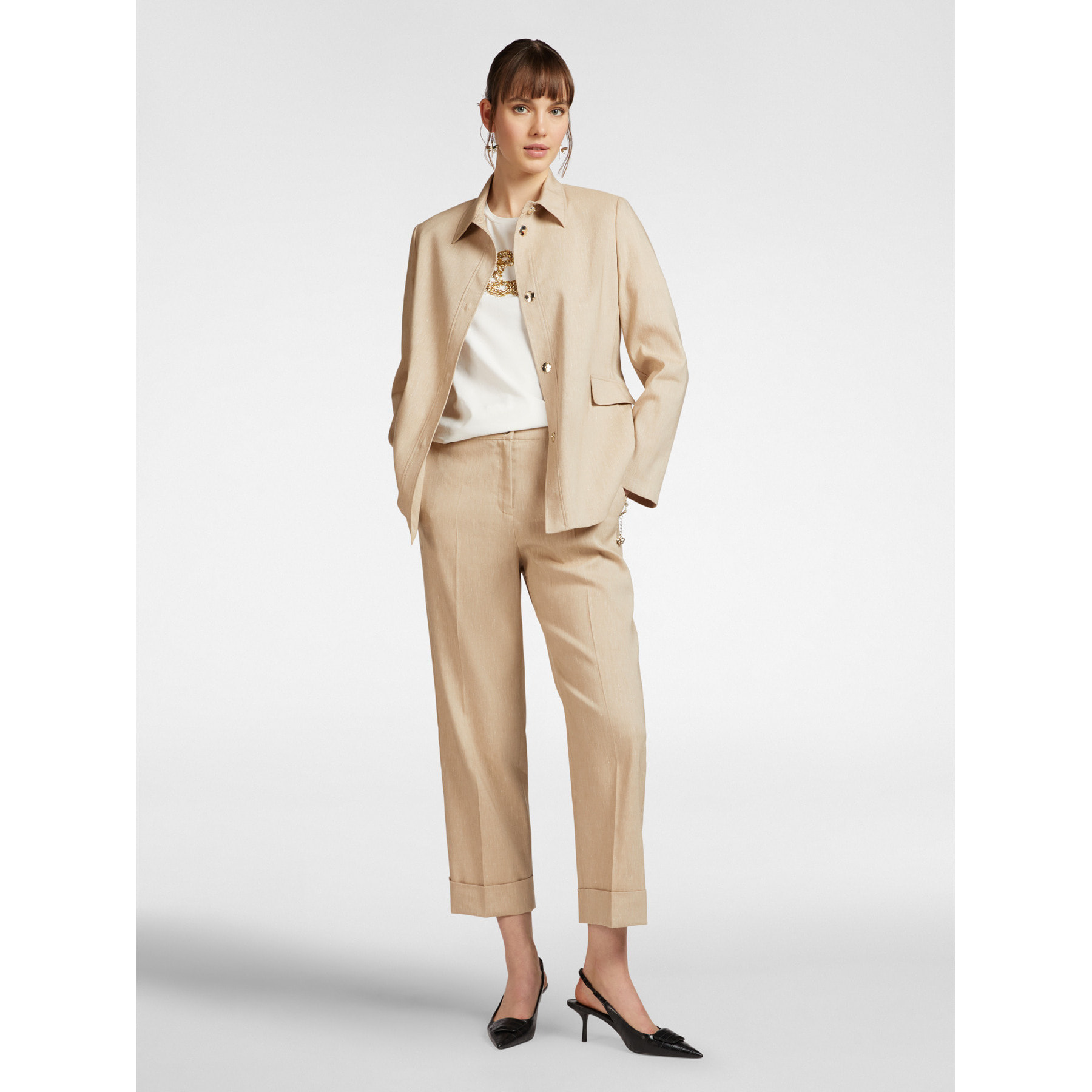 Elena Mirò - Pantalón cropped de mezcla de lino con puños - Beige