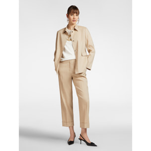 Elena Mirò - Pantalón cropped de mezcla de lino con puños - Beige