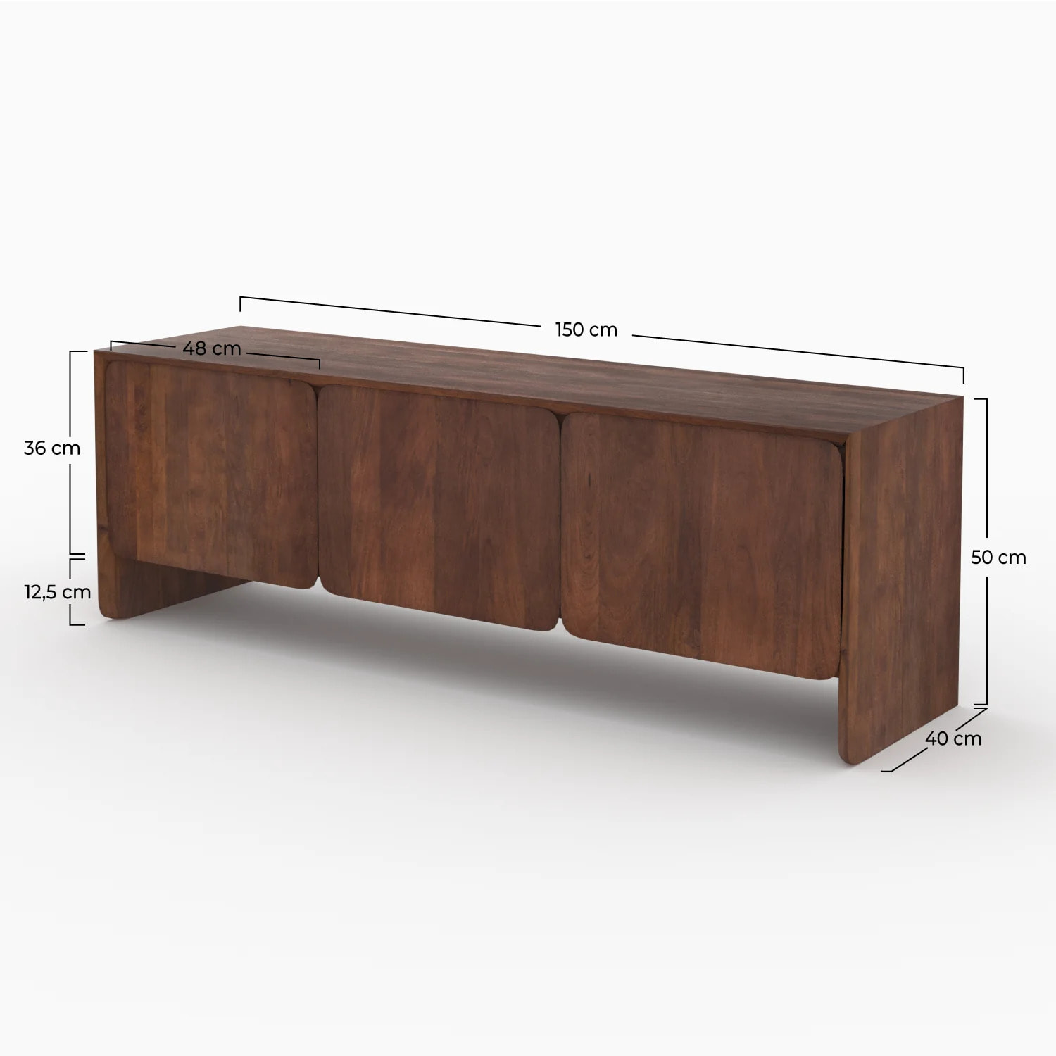 Meuble TV en bois de manguier 3 portes 150 cm - Achille