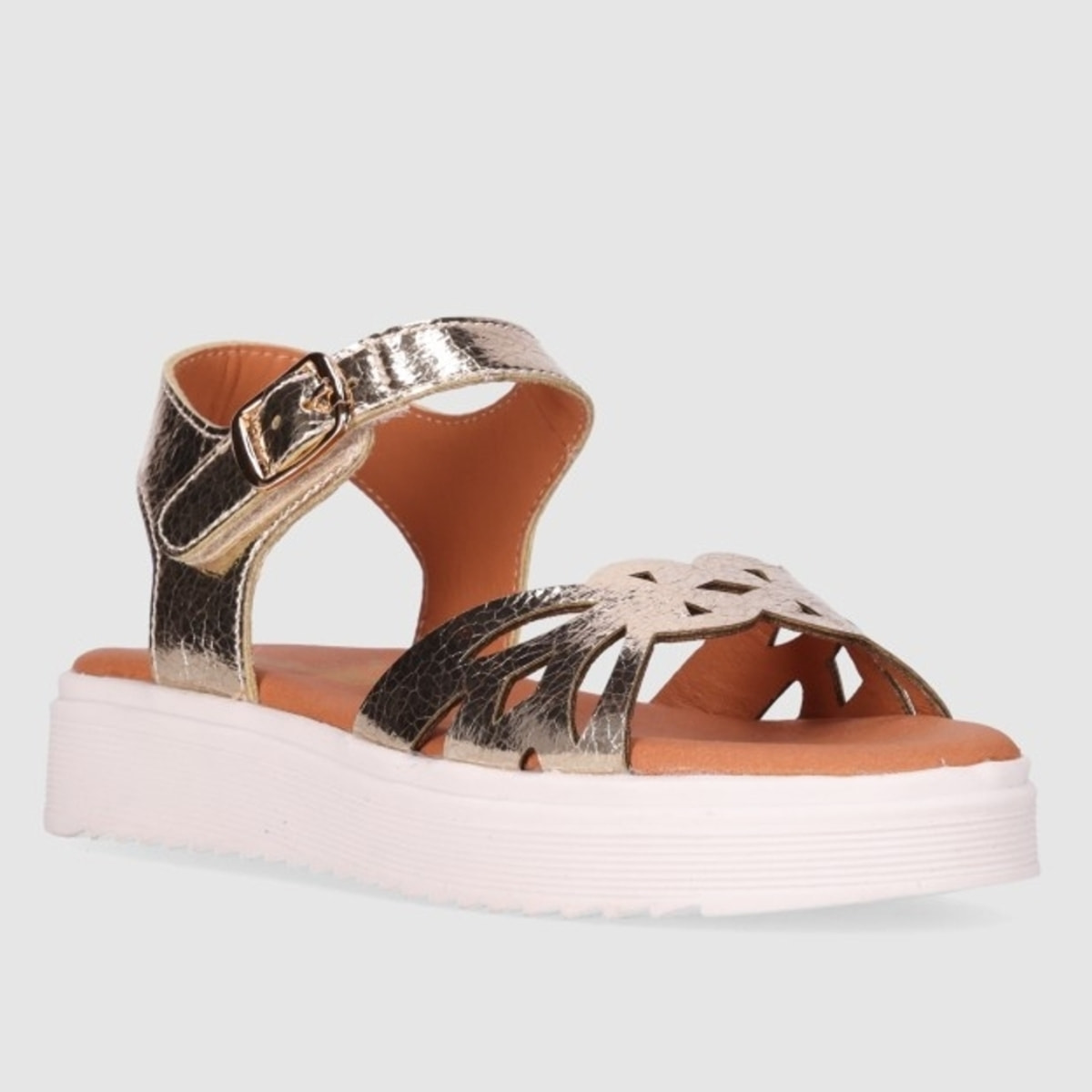 Sandalias de Piel - Platino - Tacón: 2 cm
