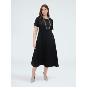 Fiorella Rubino - Vestido línea A en raso con detalles deshilachados - Negro