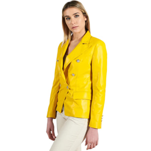 Giacca blazer doppio petto in pelle naturale gialla