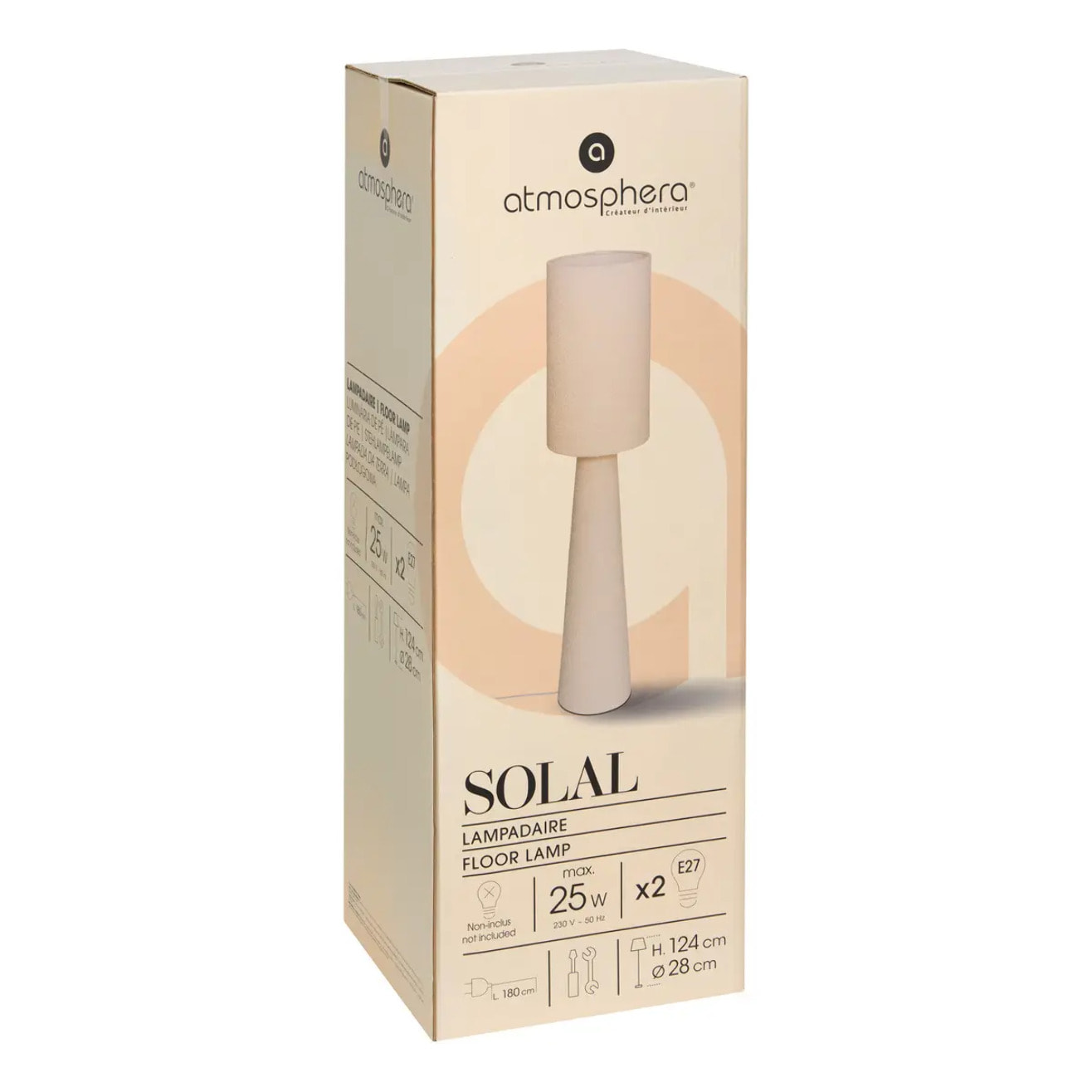 Lampadaire droit secteur Solal blanc H124cm