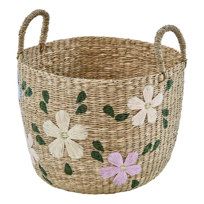 Lot de 3 paniers de rangement Sauv en roseau brodé de fleurs
