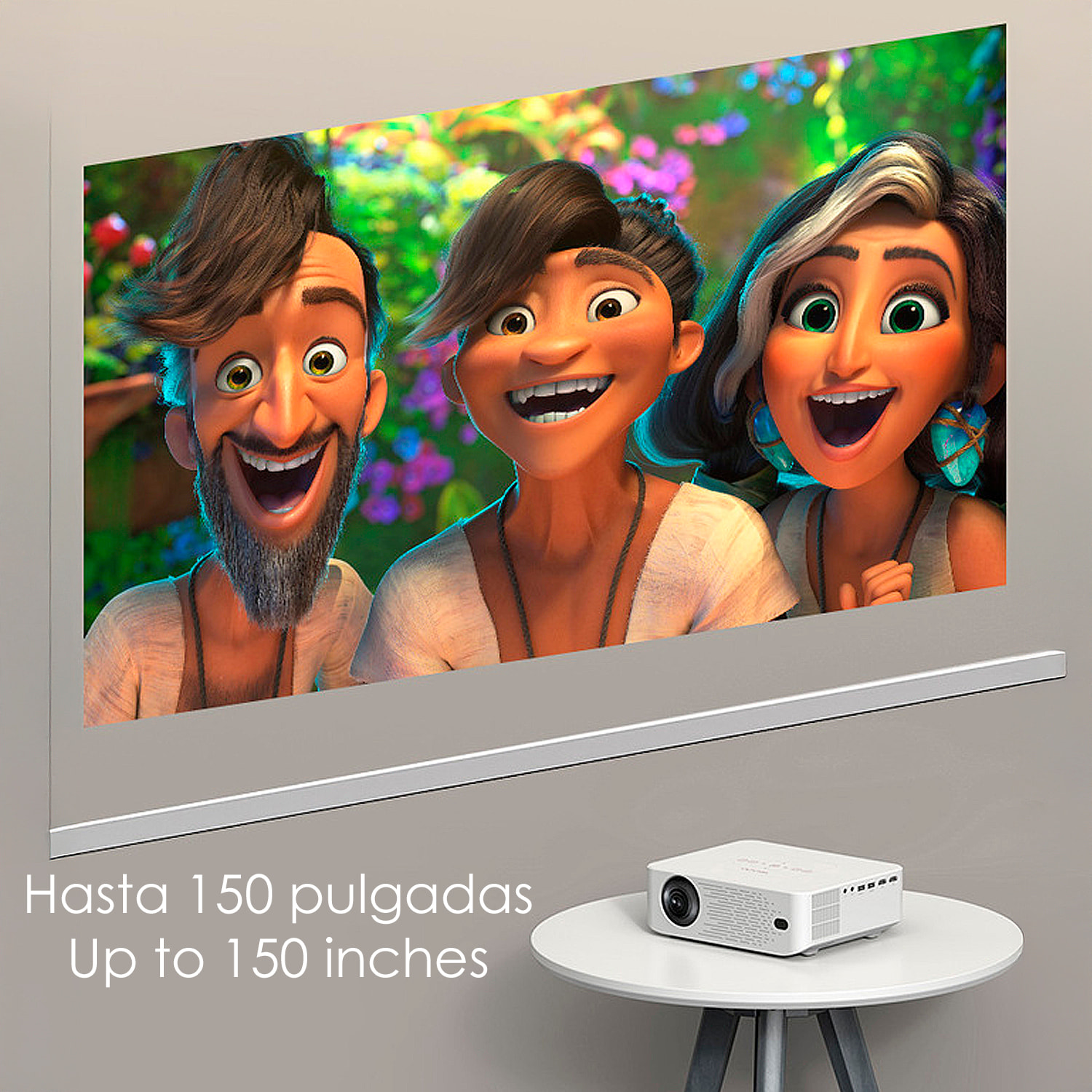 Proiettore LCD Y2 supporto 4K UHD, mirroring dello schermo per iOS e Android. Da 60 a 150 pollici, 260 lm. Con telecomando.