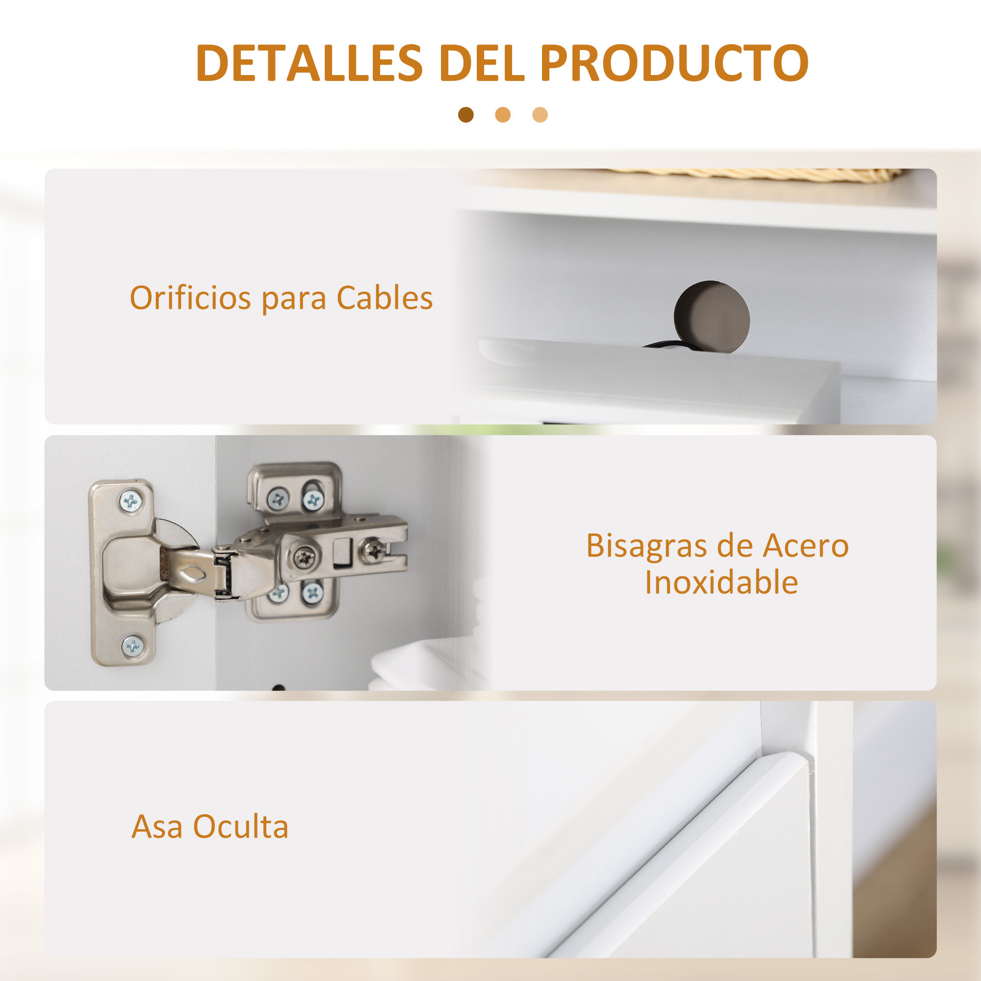 Aparador de Cocina Moderno Mueble Aparador con 3 Puertas Estantes Ajustables y Cierre Suave Soporte para Televisores 120x35x85 cm Blanco