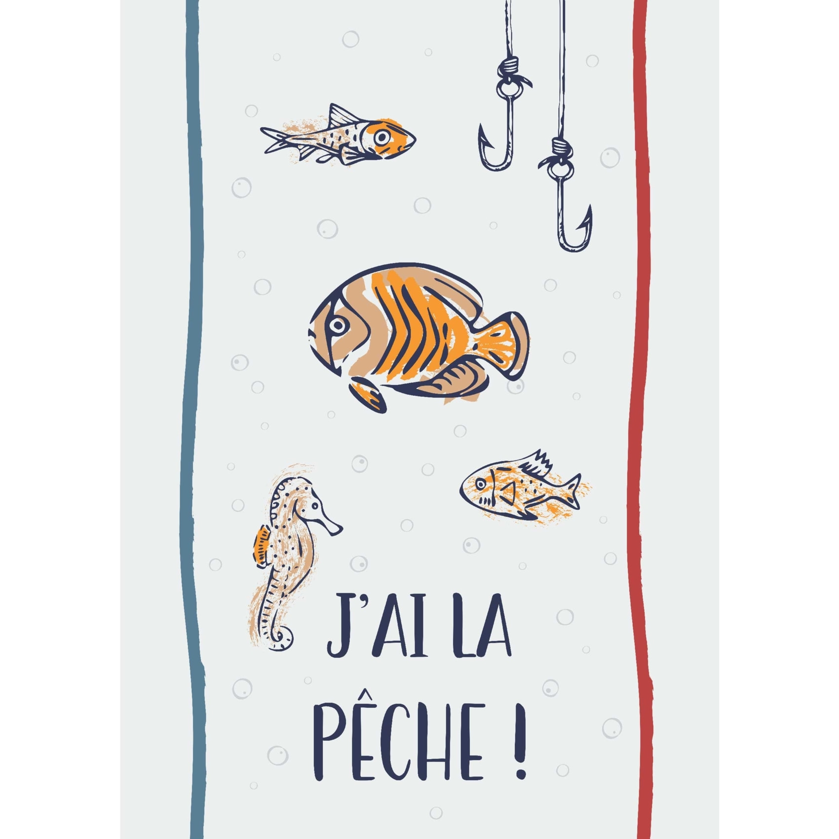 Lot de 3 torchons message poissons en coton - Ecru