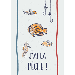 Lot de 3 torchons message poissons en coton - Ecru