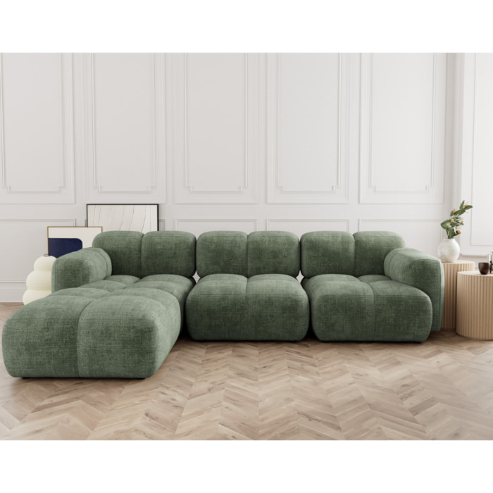 Grace - canapé modulable d'angle réversible 4 places en velours texturé - Vert sauge
