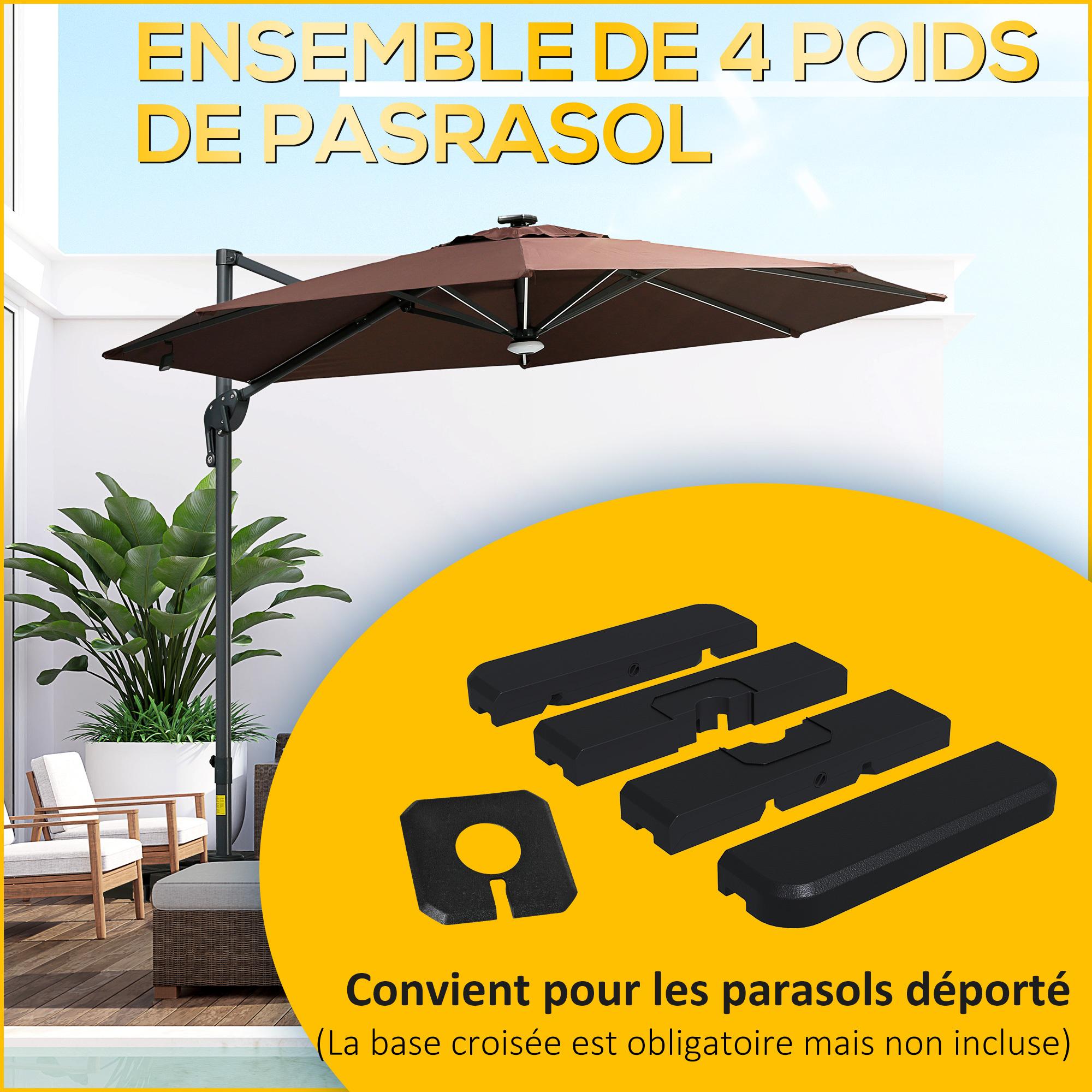 Lot de 4 poids de lestage avec poignées - compatibilité parasols déportés piètement croix - HDPE texturé noir