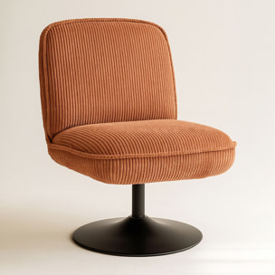 Fauteuil pivotant en velours terracotta et pied en métal noir FUNKY