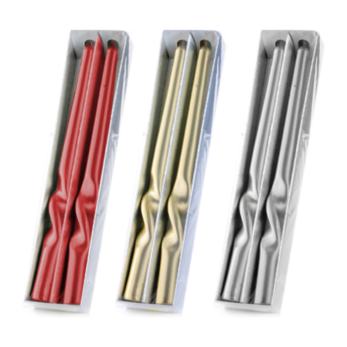 Set 2 Candele Decorative Natalizie Metallizzate Modello Semiritorte
