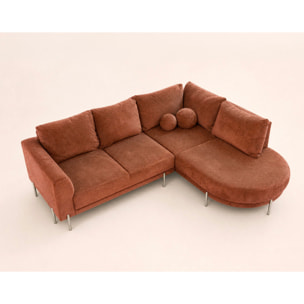 Gabin - Canapé d'angle droit 5 places en velours texturé - Terracotta