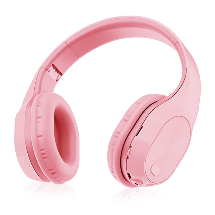 DAM Cascos T5 Bluetooth 5.0, con manos libres y lector micro SD. 20x7,5x19 Cm. Color: Rosa