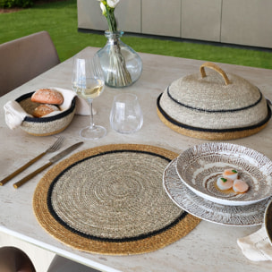 Lot de 6 sets de table en jonc de mer naturel et jaune d38cm IRIS