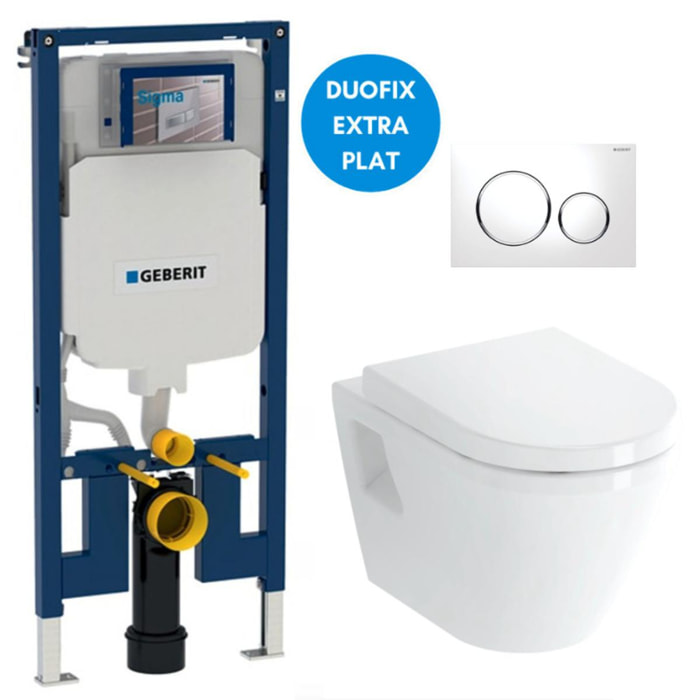 Pack WC Bâti-support UP720 extra-plat + WC Vitra Integra + Abattant en Duroplast + Plaque blanche