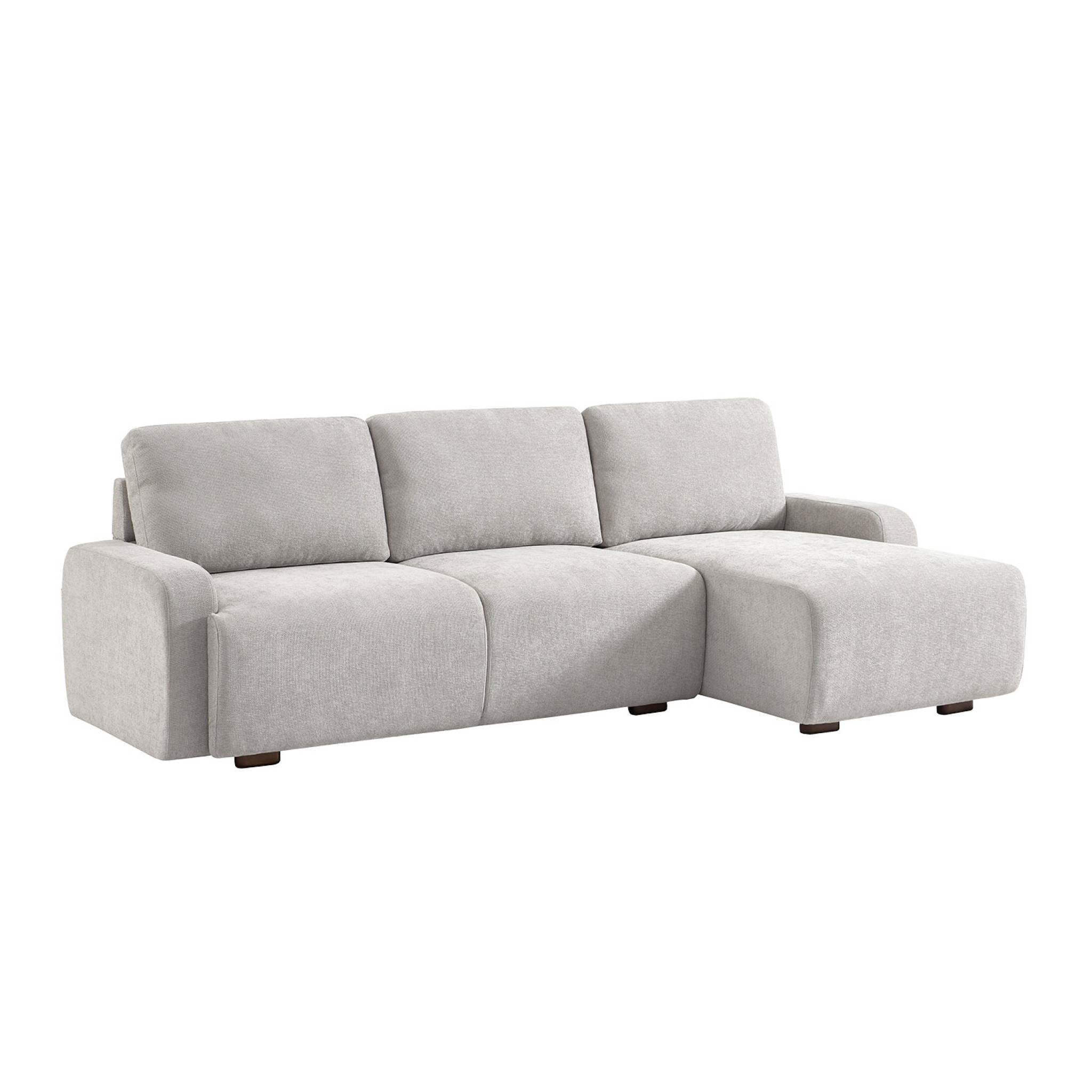 Canapé d'angle droite 3 places tissu gris clair L 260 x P 88 / 139cm / x H 87cm - Dany