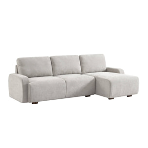 Canapé d'angle droite 3 places tissu gris clair L 260 x P 88 / 139cm / x H 87cm - Dany