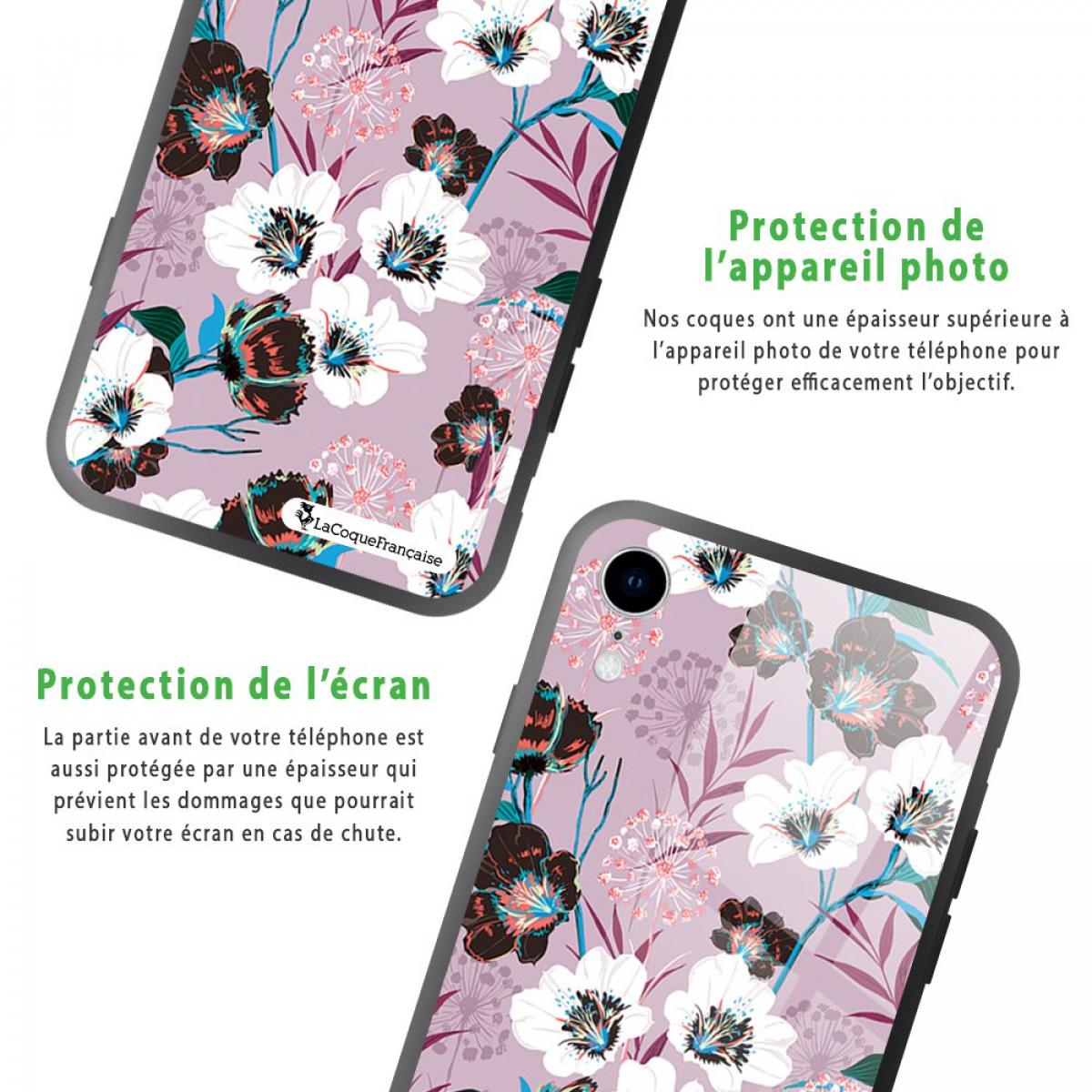 Coque iPhone Xr Coque Soft Touch Glossy Fleurs parme Design La Coque Francaise