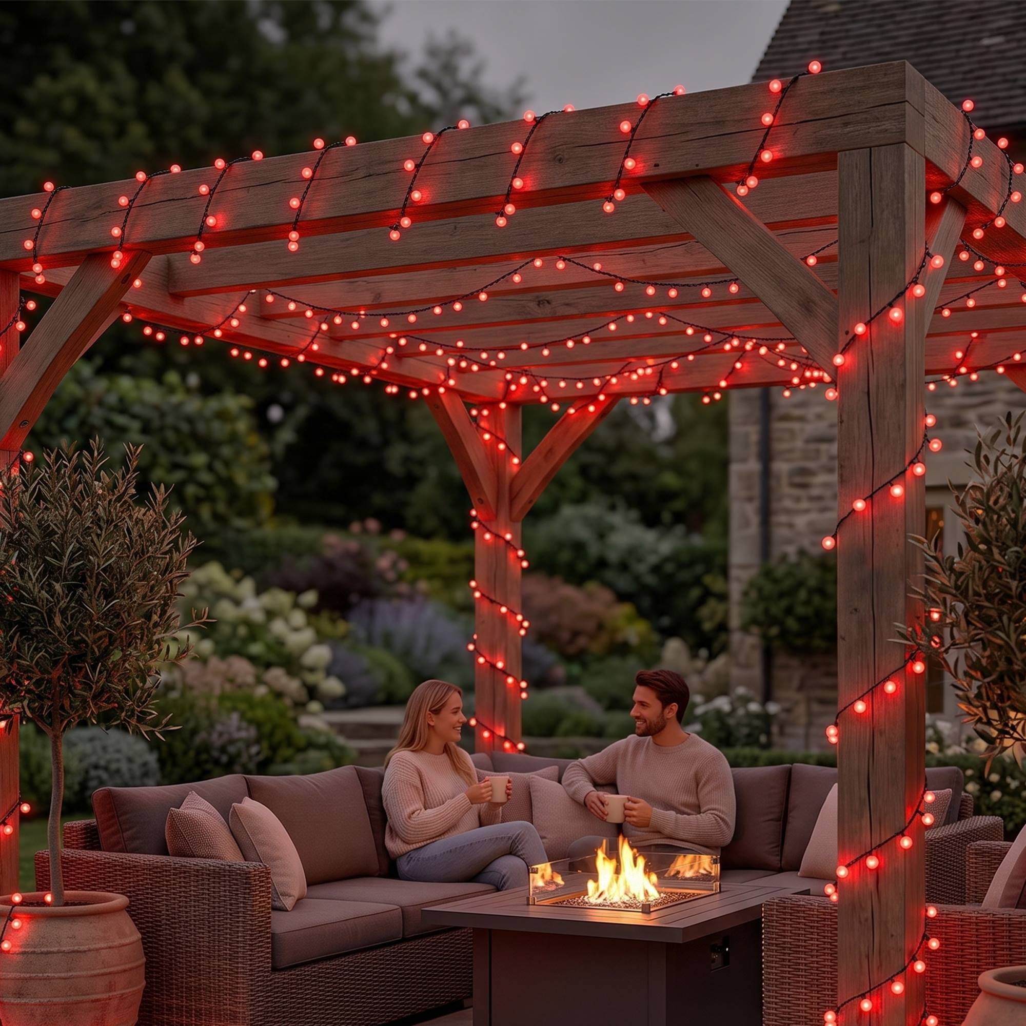 Guirnalda berry snake de luces led rojas con 8 funciones y temporizador