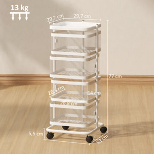 Resserre de cuisine 4 paniers rotatifs sur roues en métal H.77cm blanc