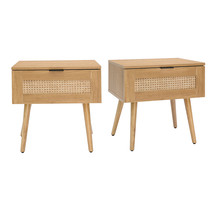 Tables de chevet finition bois clair, cannage rotin et métal noir (lot de 2) MANILLE
