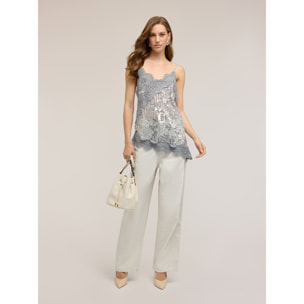 Motivi - Top in tulle con paillettes e pizzo - Grigio