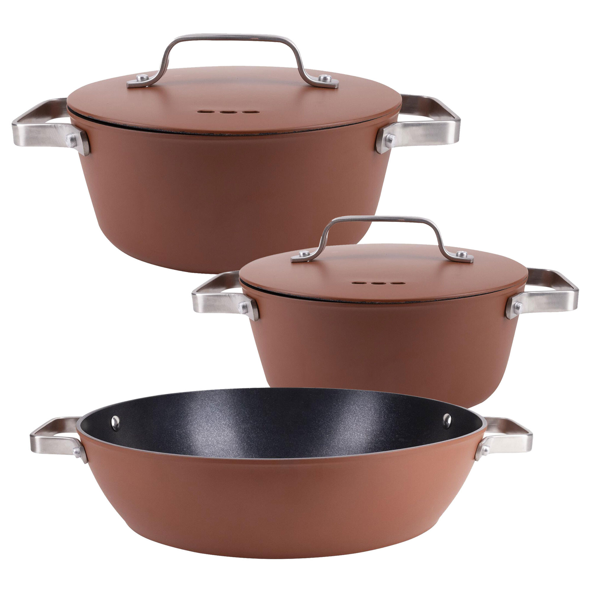 Juego de 2 Cacerolas Ø20cm-2L Ø28cm-6L + Tartera Ø32x8cm en Aluminio forjado AGROS San Ignacio