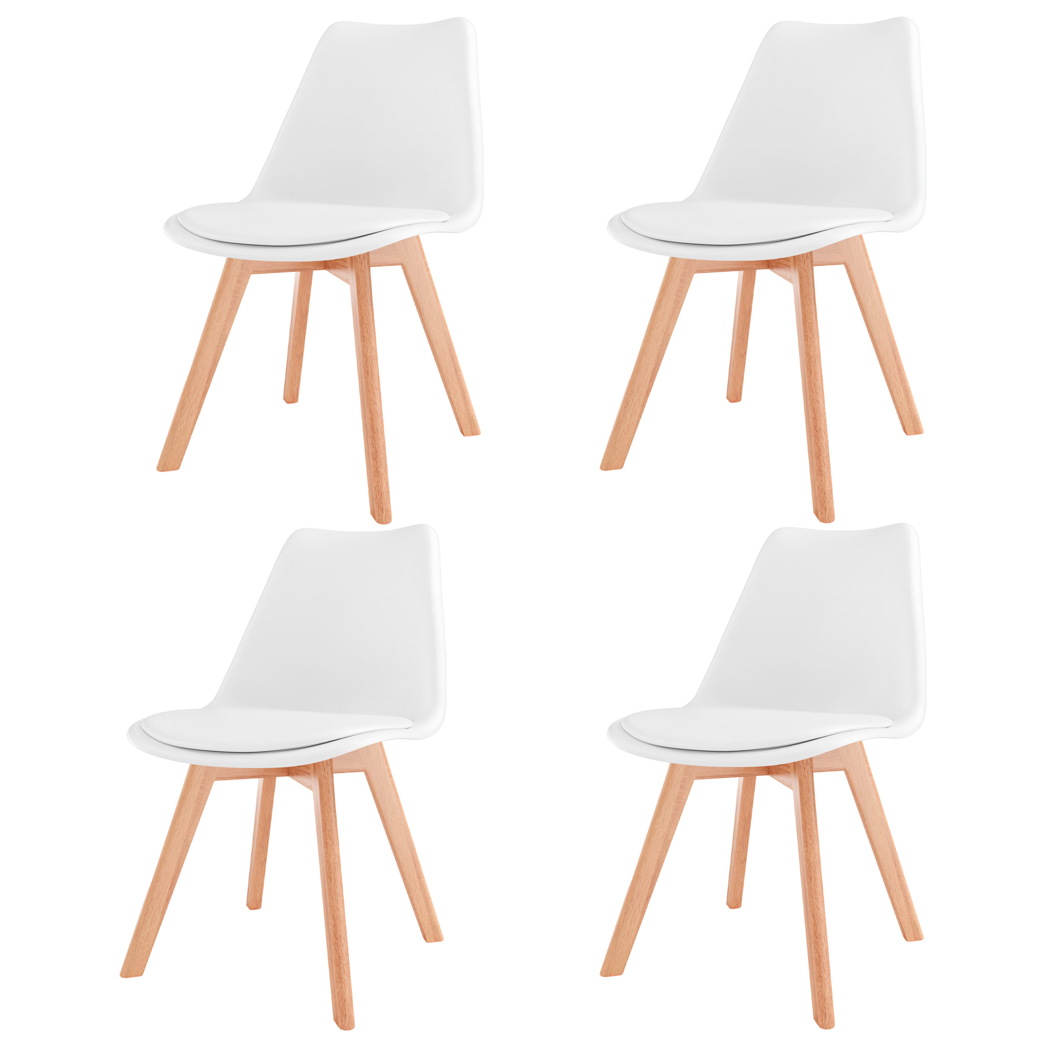 Set Di 4 Sedie Per Sala Da Pranzo Ufficio Con Gambe Faggio Legno Massello Massiccio Stile Nordico Scandinavo Seduta Imbottita Soggiorno Sala Bianco