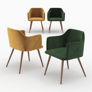 Pack 4 chaises en velours jaune et vert - Daisy