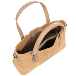 Fiesole bolso tote Mujer. Piel auténtica Gamuza Grabado Cocodrilo.